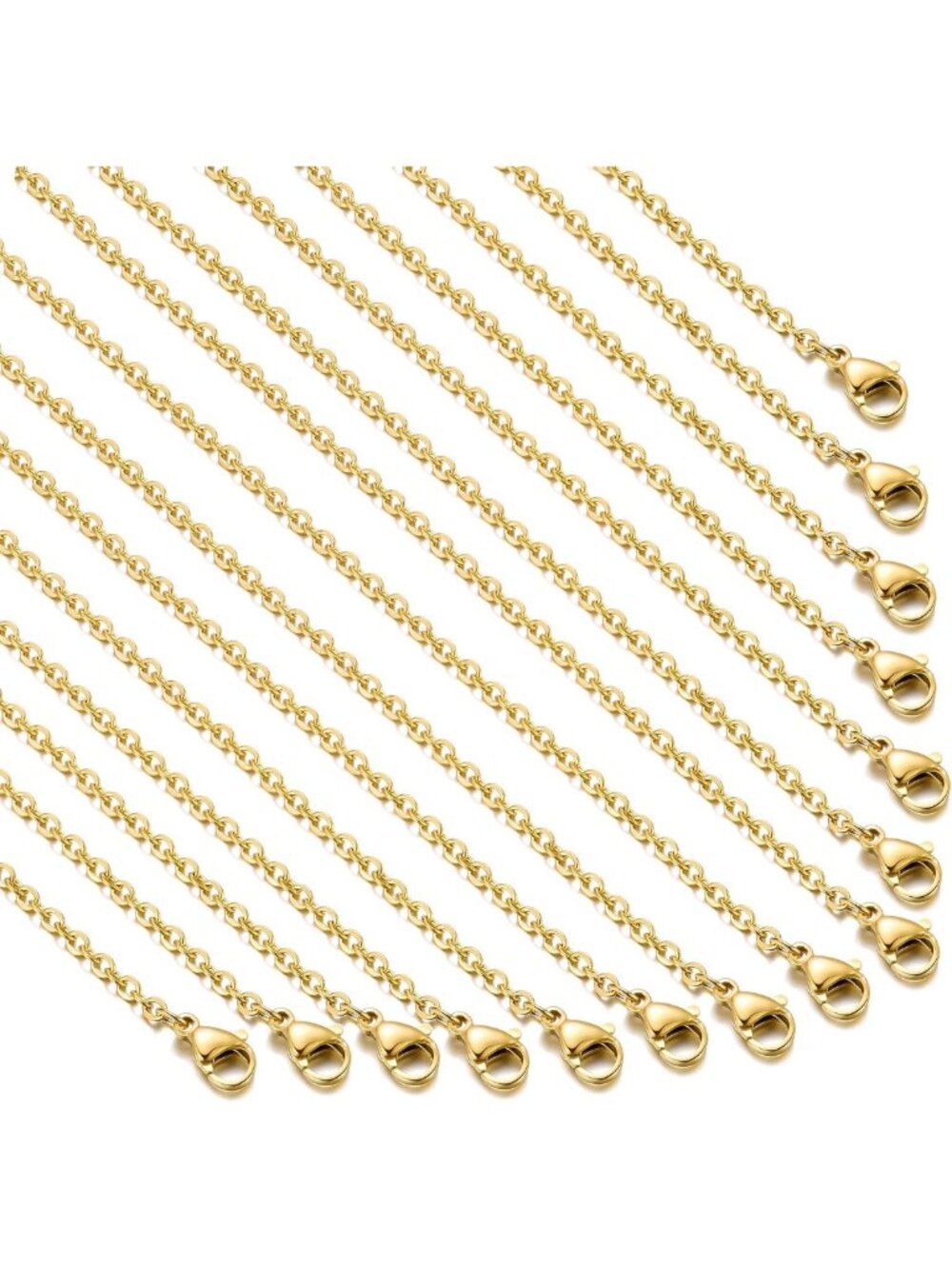 20 Pack Gold Plated Stainless Steel Necklace Chains, 18" Cable Chain for Jewelry